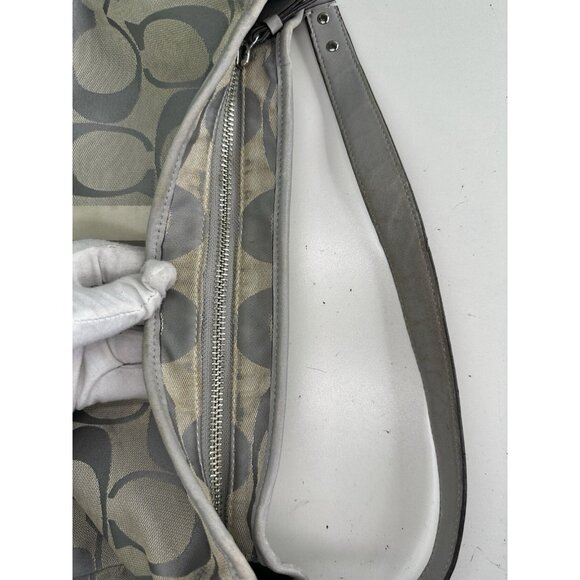 DAMAGED Coach Signature C Monogram Medium Tote Gray White Stripe Down Middle - Picture 10 of 15
